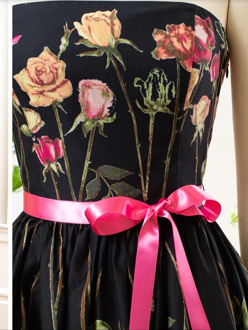 Betsey Johnson Y2k Rose Strapless Fit Flare Dress Size 6